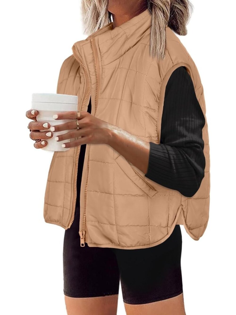 Stylish Women's Sleeveless Puffer Vest - Lightweight Zip-Up Outerwear for Fall